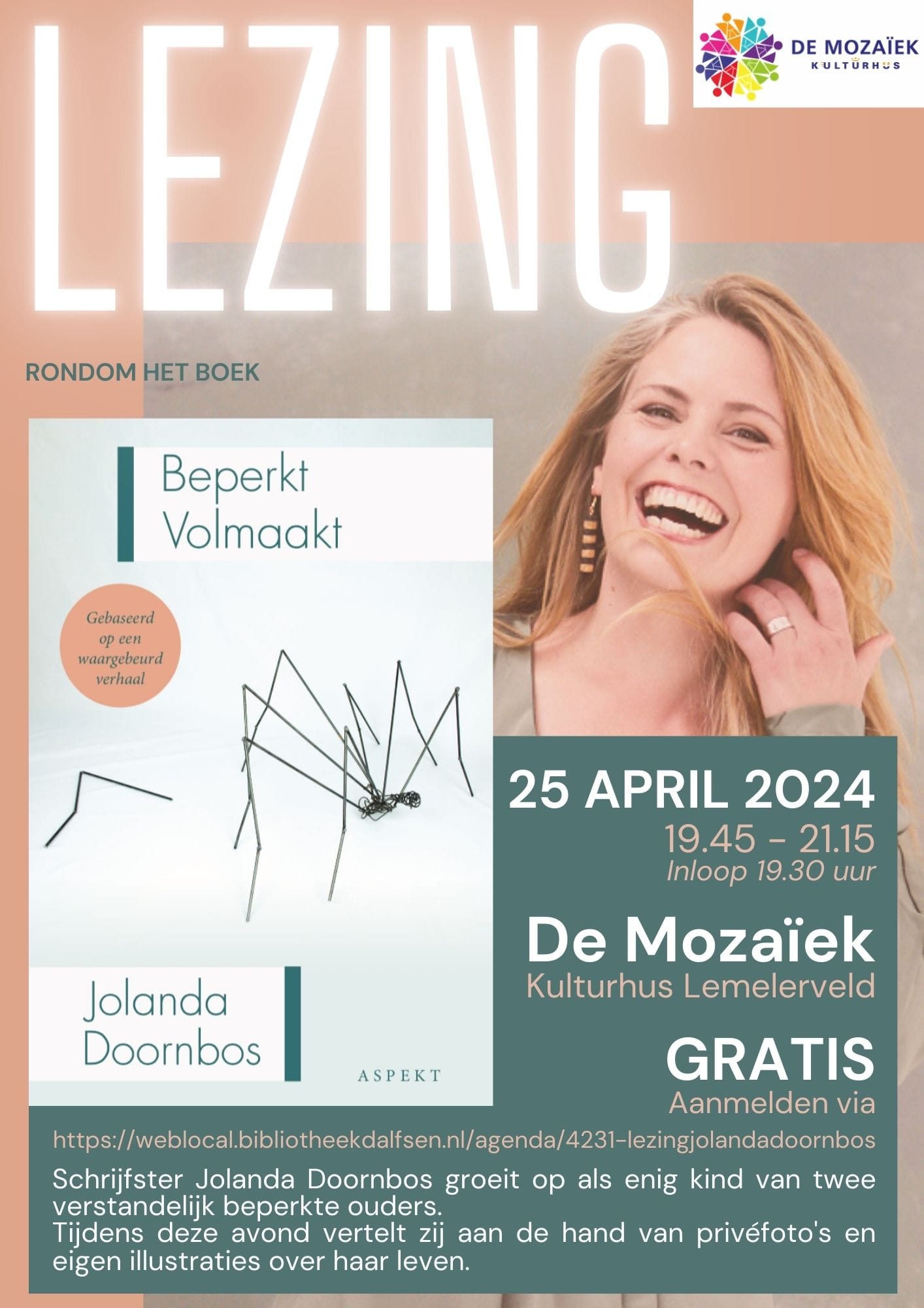 Lezing van schrijfster Jolanda Doornbos over haar boek Beperkt Volmaakt