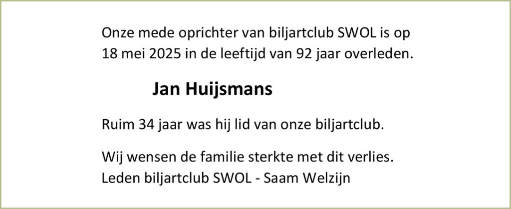 Rouwadvertentie Jan Huijsmans Swol