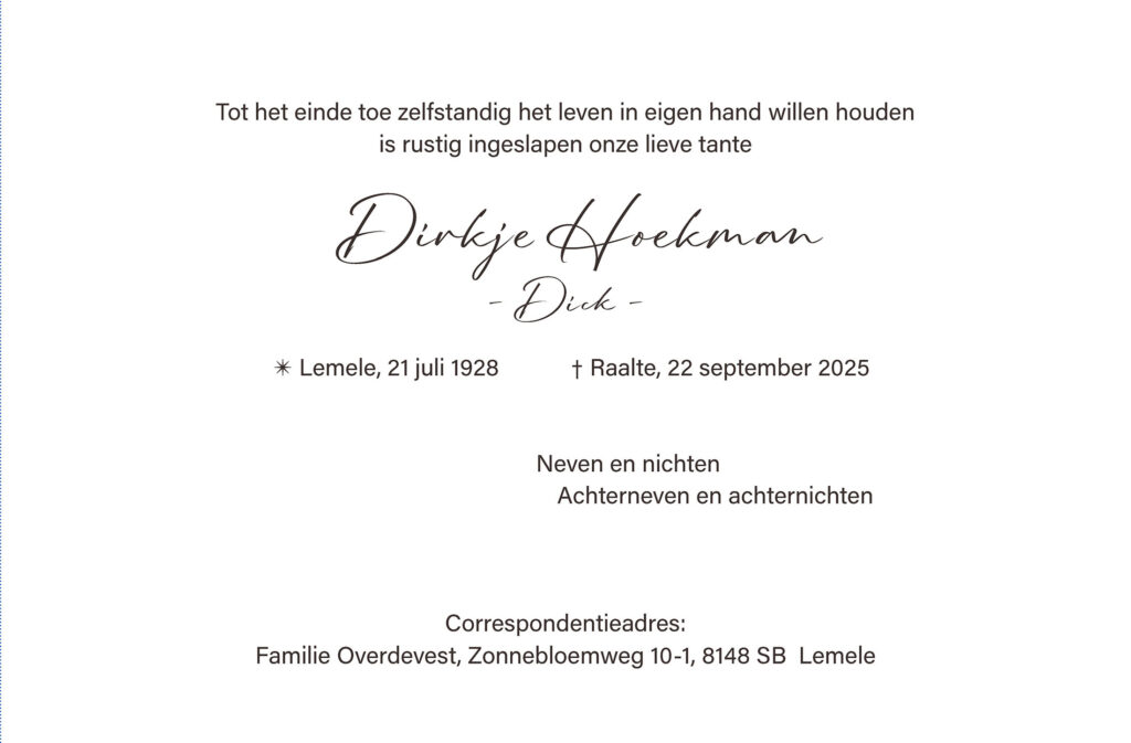 Rouwkaart Dick Hoekman 2