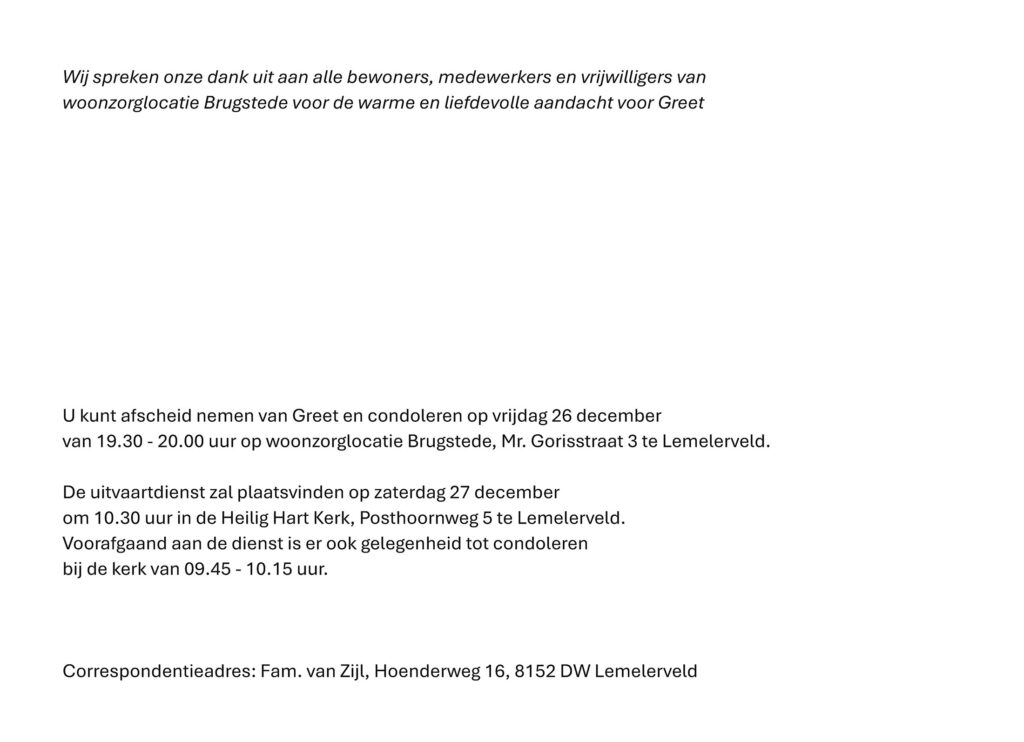 Rouwkaart Greet Van Zijl Weerdenburg 3